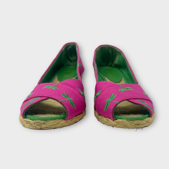 Lauren Ralph Lauren Pink Palm Cecelia Wedge Peep Toe Espadrille Sandal Sz 5.5 - Picture 4 of 6